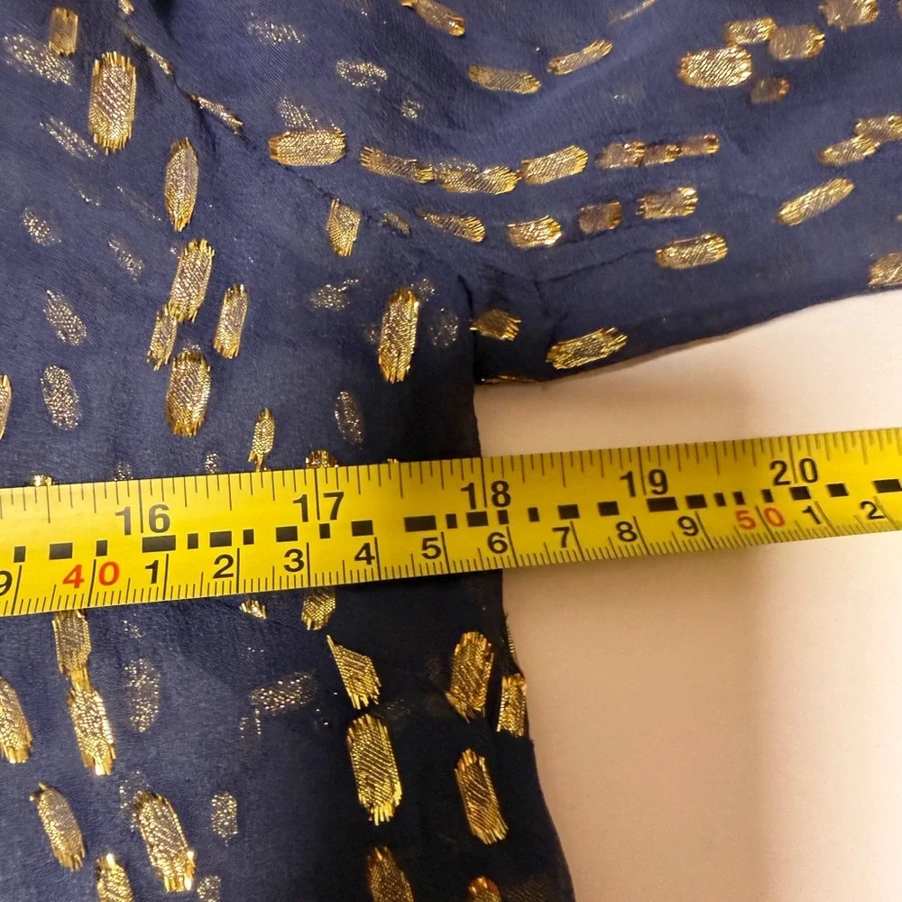 Lilly Pulitzer True Navy Gold Bubble Clip Dot Jacquard Blouse Top XS NWT SILK - Picture 10 of 11